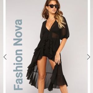 Fashion Nova Black Chiffon Duster Kimono